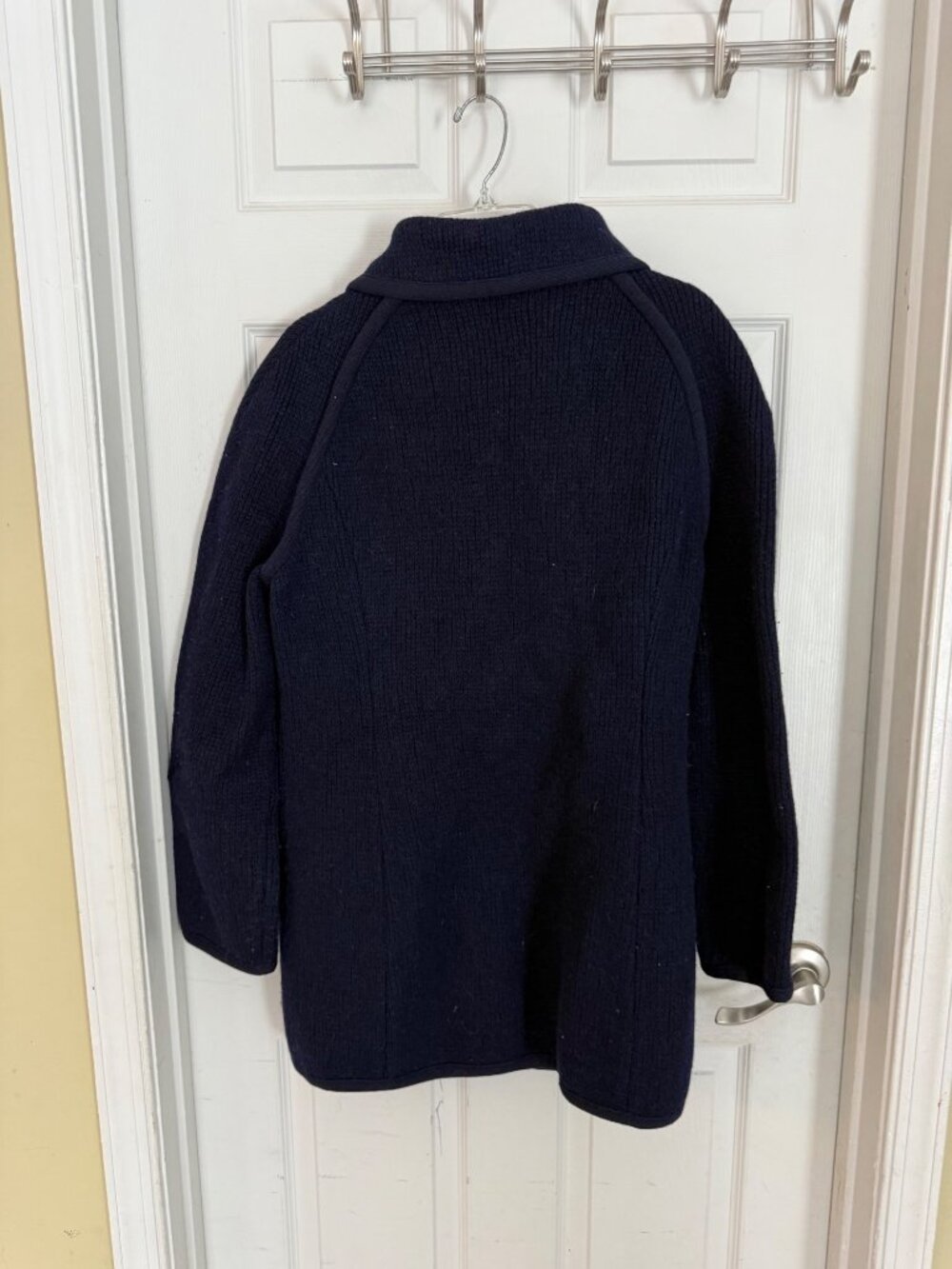 Vintage Carlo Gruber Navy Blue Button Coat Boiled Wool XL 70s Nautical Old Money - Picture 4 of 8